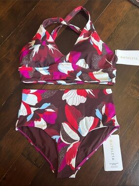 BNWT Athleta high waist bikini bottom, small  and  top, med in Hero Bloom.
